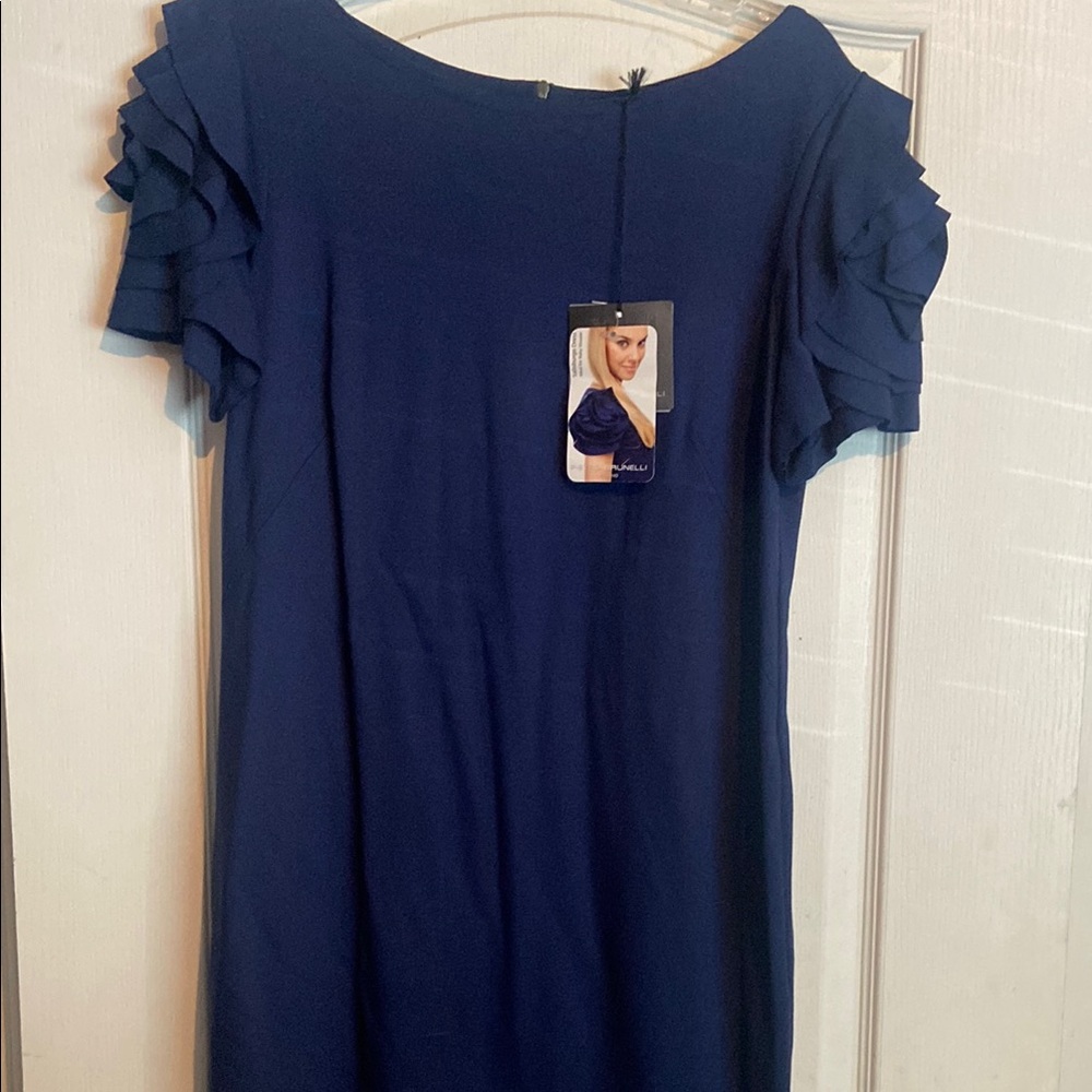 Elegant Navy Blue Dress with Ruffle Sleeves